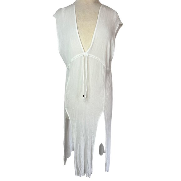 Kona Soul Swim Cover-up Large White Midi Slits V neck Elastic Waist - Picture 1 of 13